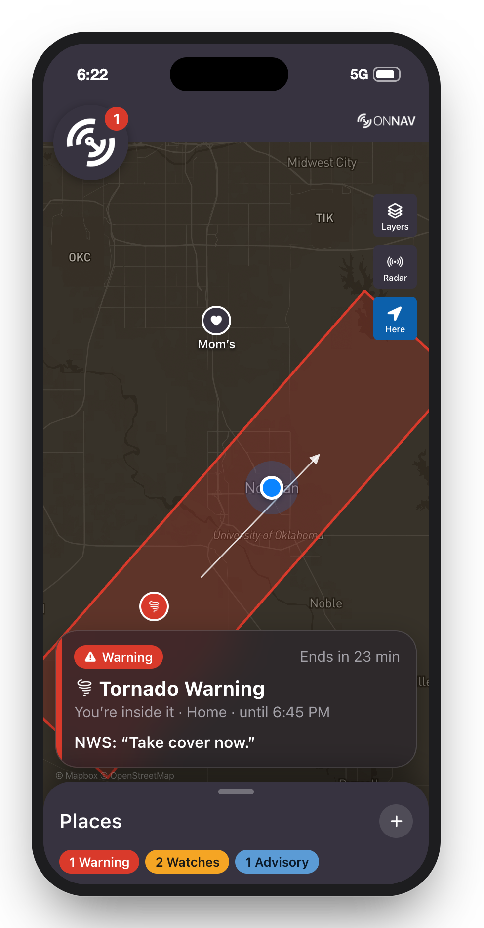 The map, with the warning drawn as NWS drew it