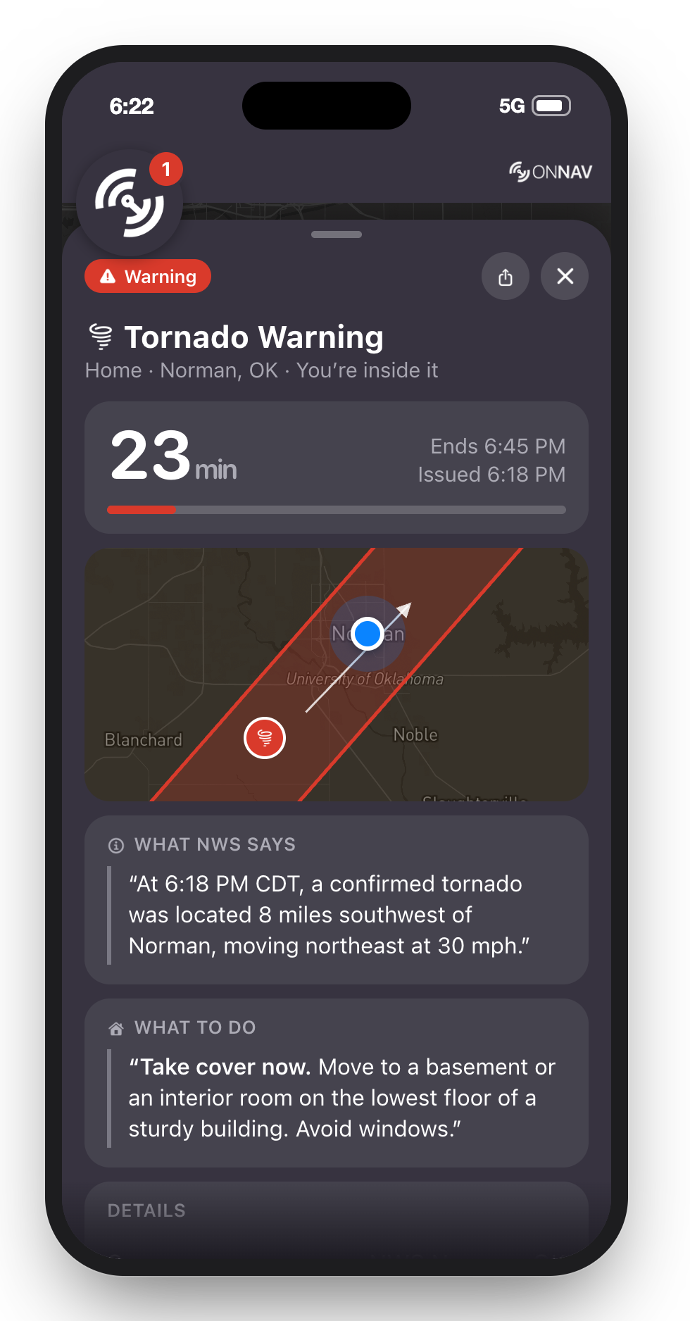 A Tornado Warning, with the minutes left and NWS’s words